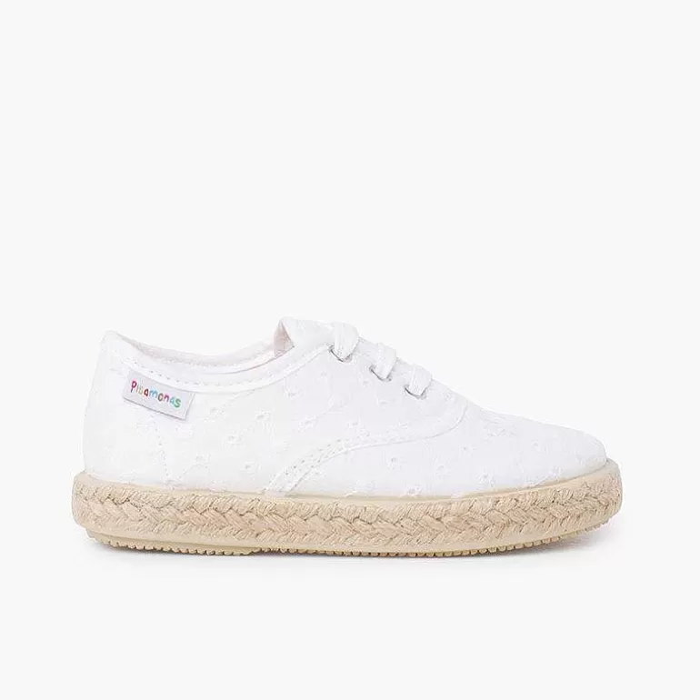 Fashion Pisamonas Zapatillas Tipo Alpargatas Tela Bordado Suizo Color Blanco