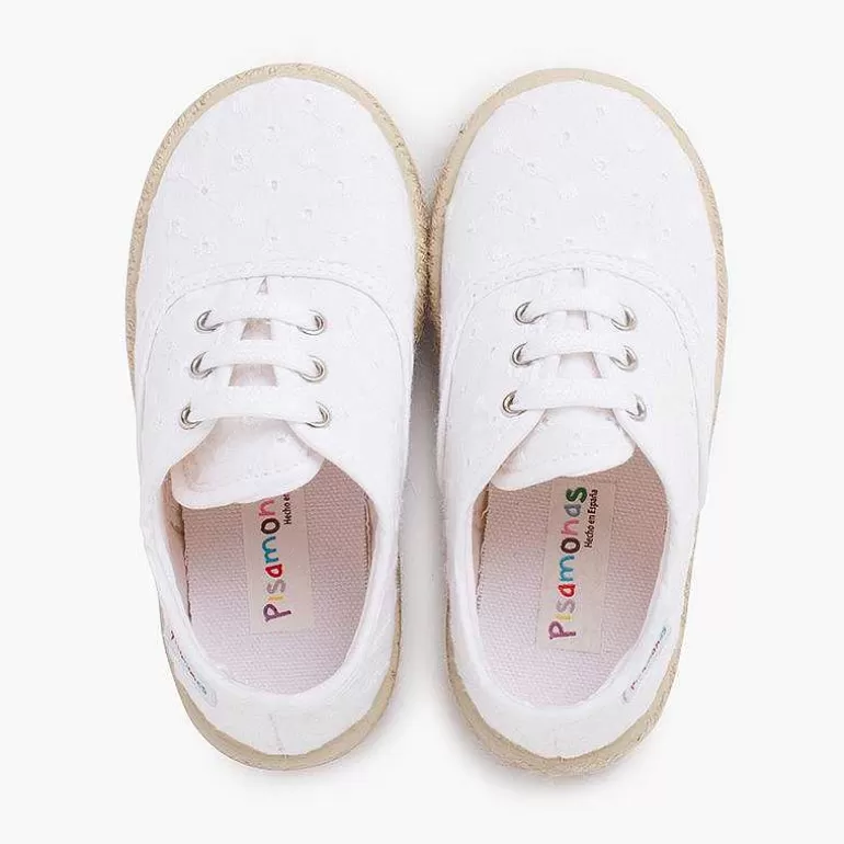 Fashion Pisamonas Zapatillas Tipo Alpargatas Tela Bordado Suizo Color Blanco