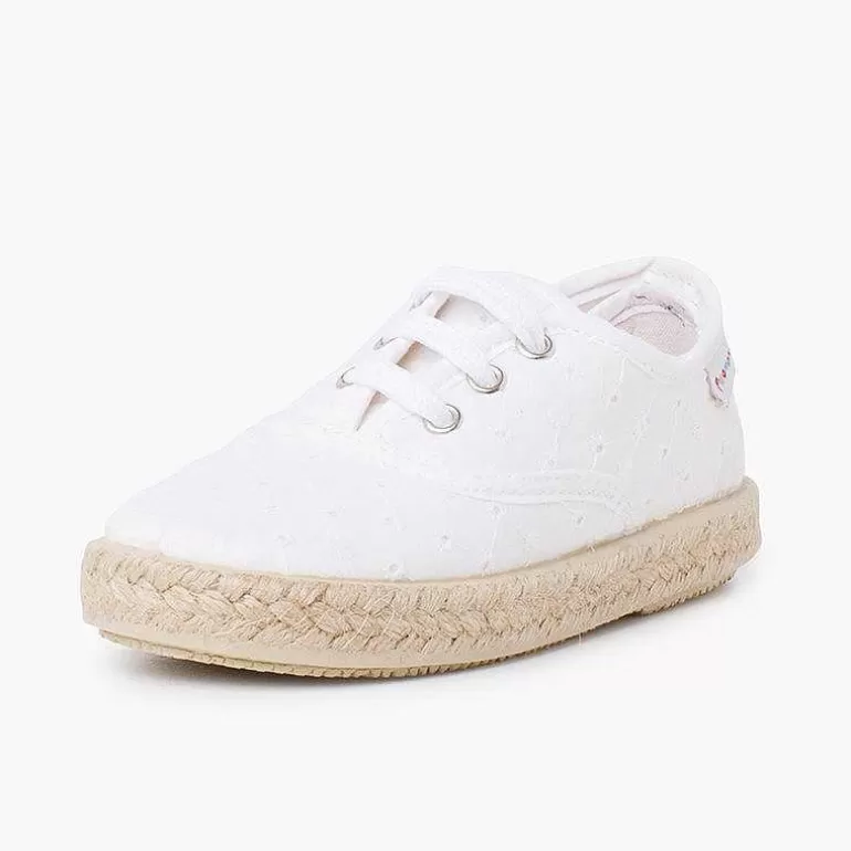 Fashion Pisamonas Zapatillas Tipo Alpargatas Tela Bordado Suizo Color Blanco